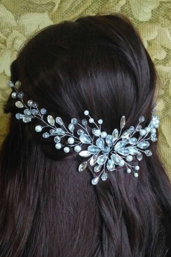 Hair Shiny Light Blue Crystal Rhinestones Hair Jewelry